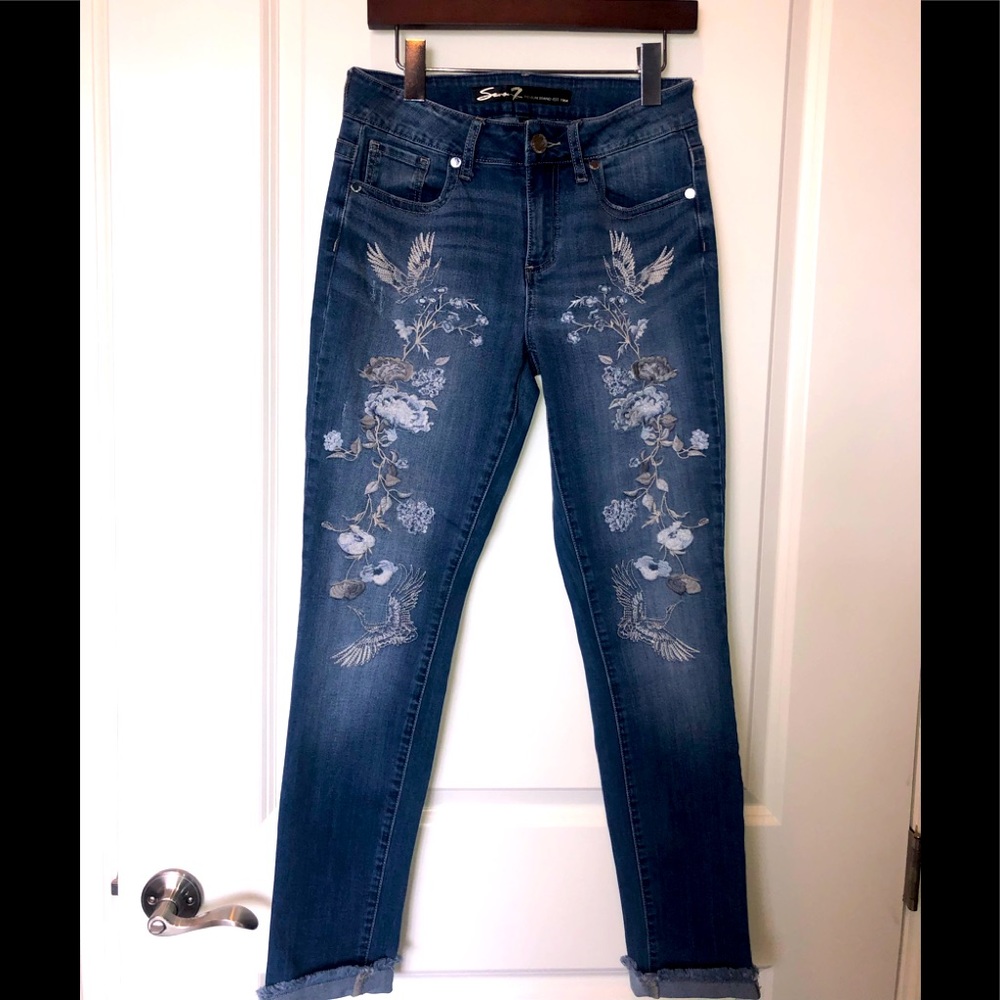 Seven7 Premium Brand Embroidered Slim Straight Jeans